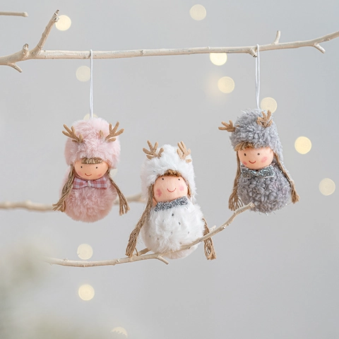 Ornements Suspendus De Noël En Peluche Bonhomme De Neige Renne Gnome Poupées En Tissu Doux Fausse Fourrure Décor De Sapin