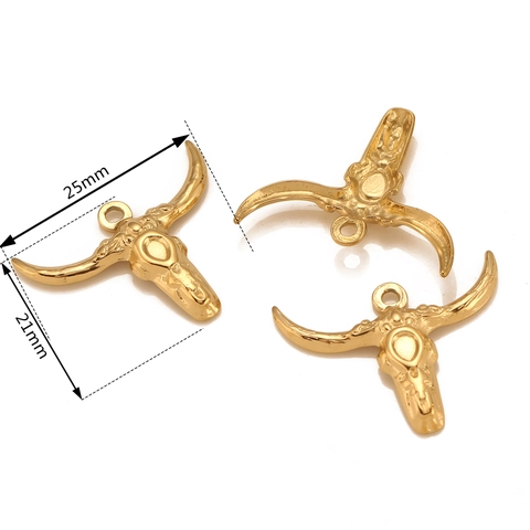 Bull Head Cow Skull Charms 304 Stainless Steel Tribal Ethnic Style Pendants For DIY Jewelry Making Findings Vacuum Plated