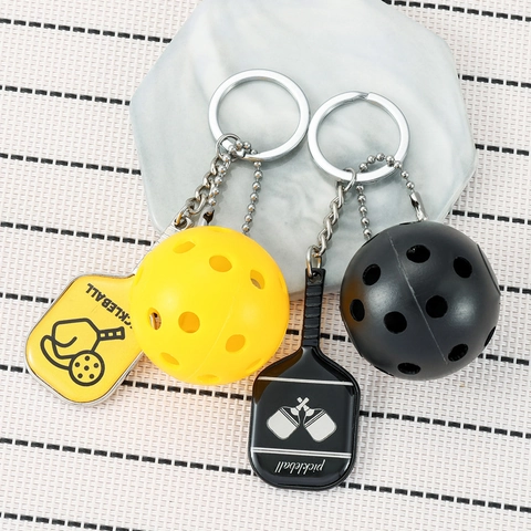 Portachiavi Racchetta Da Pickleball Mini Metallo Realistica Racchetta Sportiva Palla Plastica Regalo Sportivi