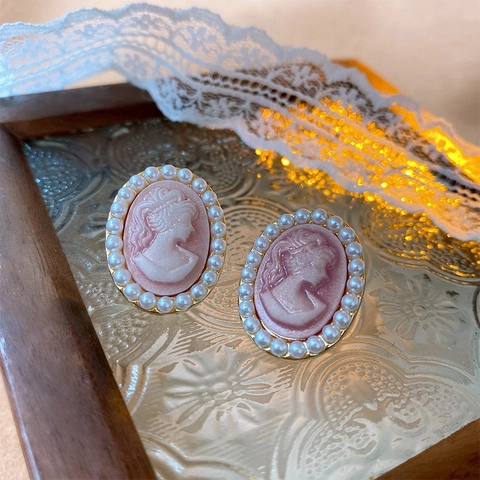 Pendientes De Botón De Camafeo Vintage Con Poste De Plata De Ley 925 Cobre Aleación Perla Artificial De Imitación Estilo Victoriano