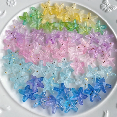 Acrylic Starfish Beads Gradient Color Glitter Transparent Loose Spacers For DIY Jewelry Making Phone Chain Crafts