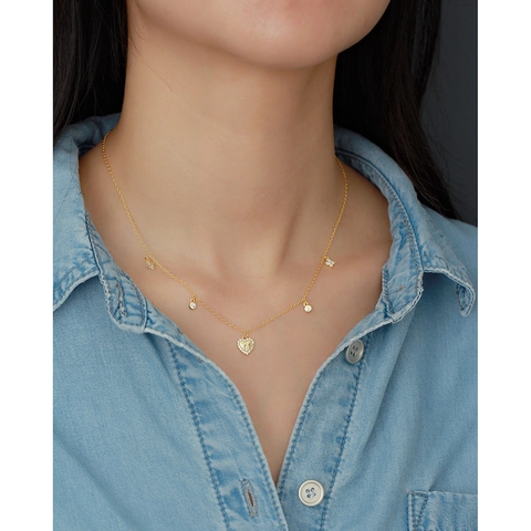Heart Pendant Necklace With Sparkling Zirconia Multiple Charms 925 Sterling Silver Elegant Clavicle Chain Jewelry