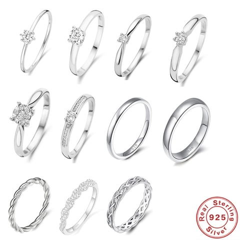 Anelli In Argento Sterling 925 Per Donna Con Zirconia AAAAA Solitario Intrecciato Onda Gioielli Per Matrimonio Fidanzamento