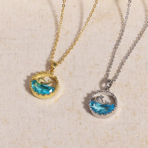 Collana Con Ciondolo A Coda Di Balena Rame Cristallo Blu Zirconia Cavo Circolare Oceano Onda Gioielli Per Donna Elegante