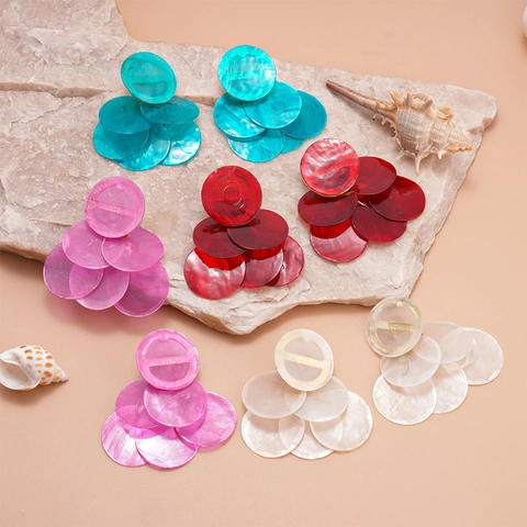 Pendientes Colgantes De Concha Redonda Con Poste De Plata Esterlina 925 Joyería Bohemia De Playa Para Mujeres