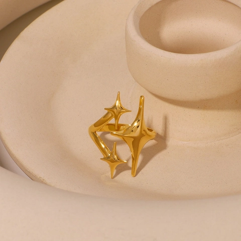 Anillo Estrella Acero Inoxidable Chapado Oro Geométrico Pulido Minimalista Ajustable Impermeable Hipoalergénico Joyas Mujer