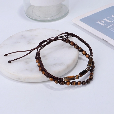 Natural Stone Beaded Bracelets Amethyst Tiger Eye Handmade Woven Braided Adjustable Rope Vintage Boho Jewelry Unisex