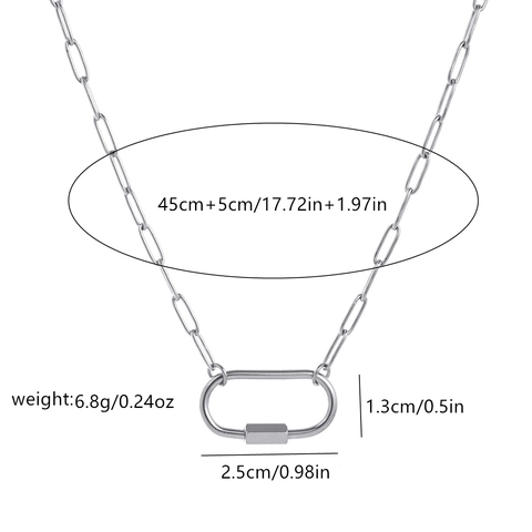 Stainless Steel Paperclip Chain Necklace With Oval Carabiner Buckle Polished Minimalist DIY Geometric Jewelry For Women