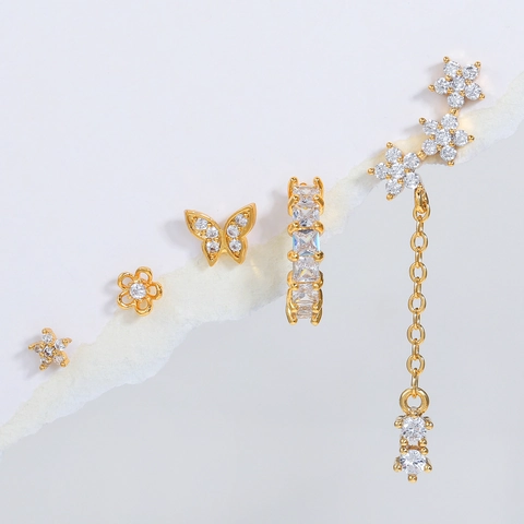 Collezione Di Orecchini Farfalla Fiore Stella Zirconia Rame Con Perno In Argento Sterling 925 Gioielli Eleganti