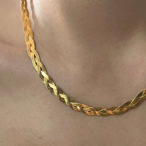 Collana Minimalista Intrecciata A Lisca Di Pesce Piatta Acciaio Inossidabile Triplo Strato Catena A Serpente Donne