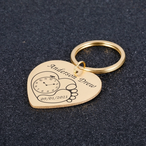 Llavero De Corazón Acero Inoxidable 304 Memorial Nacimiento Bebé Huella Recién Nacido Reloj Colgante Regalo