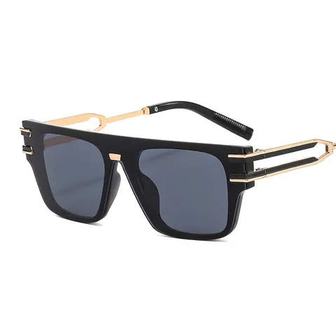 Oversized Square Sunglasses Plastic Frame Metal Hollow Temple UV400 Protection Gradient Lens Retro Fashion For Men Women