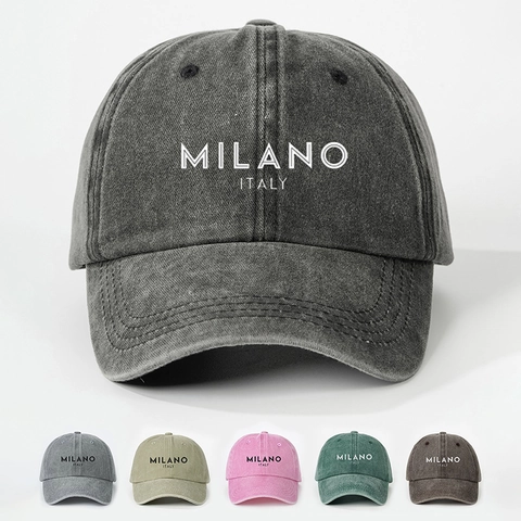 Cappello Da Baseball Cotone Lavato Milano Italia Lettera Stampata Regolabile Retro Dad Hat All Aperto Parasole Casual