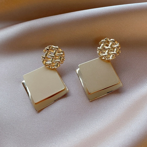 Geometric Square Drop Earrings With 925 Sterling Silver Earring Post Alloy Oversized Vintage Metal Fashion For Women