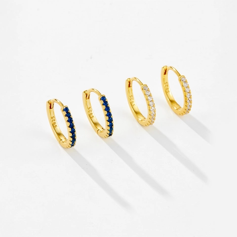 925 Sterling Silver Hoop Earrings For Women 18K Gold Plated Round Multi Color Zirconia Inlaid Fashion Jewelry Earrings