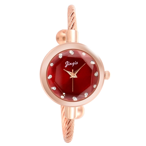 Orologio A Bracciale Da Donna Oro Rosa Lega Cinturino In Filo Intrecciato Quadrante Vetro Sfaccettato Quarzo Elegante