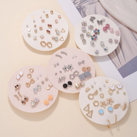 Pendientes De Botón Aleación Imitación Perla Artificial Cristales Geométrico Mariposa Flor Corazón Joyas Con Poste Mujeres
