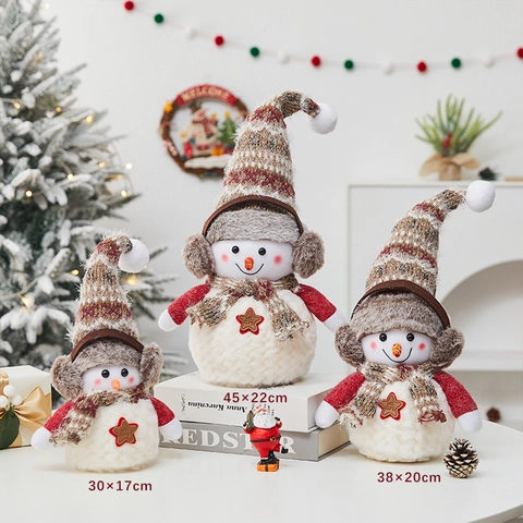 Natale Pupazzo Di Neve Babbo Natale Bambola Di Peluche Maglia Legno Tessuto Morbido Fatto A Mano Casa Albero Decorazione Ornamenti