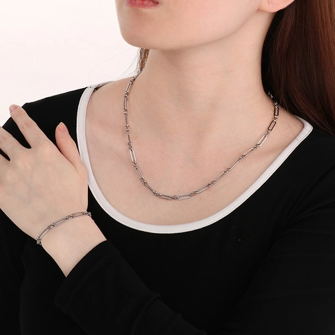 Collana E Bracciale In Catena A Graffetta In Acciaio Inossidabile Gioielli Minimalisti Con Maglie Geometriche Moda Donna Uomo