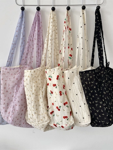 Florale Schultertragetasche Große Kapazität Polyester Krepp Strukturiert Süß Frisch Damen Student Alltag Handtasche