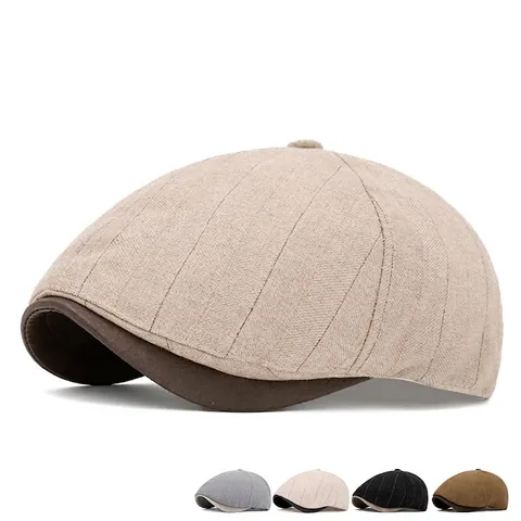Casquette Gavroche Rayée Rétro Coton Polyester Chaude Réglable Plate Chapeau Ivy Pour Hommes Femmes Béret Vintage
