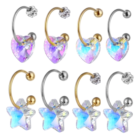 Stainless Steel C Shape Heart Star Crystal Ear Bone Studs Nose Rings Fashion Non Allergic Body Piercing Jewelry