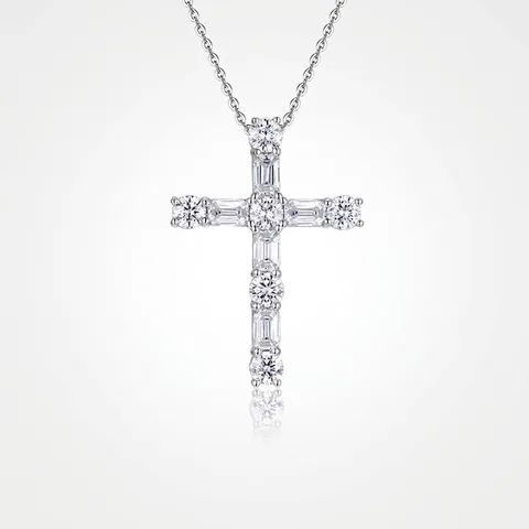 Collana Con Ciondolo a Croce in Argento Sterling 925 Moissanite Per Donna Uomo Gioielli di Fede Collana a Catena Intarsiata Religiosa Classica Regalo