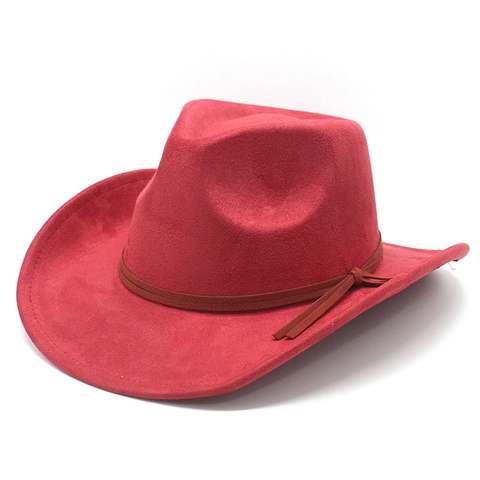 Western Cowboy Hat Faux Suede Wide Brim Retro Fedora With Decorative Strap Outdoor Casual Sun Hat Unisex