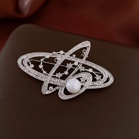 Elegante Broche De Planeta Con Circones Y Perlas Artificiales Alfiler Estilo Saturno Vintage Cristal Corpiño De Moda Para Mujeres