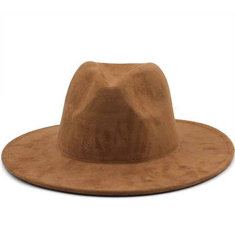 Classic Fedora Hat Suede Felt Wide Brim Vintage Jazz Panama Style For Men Women Solid Color Sun Protection