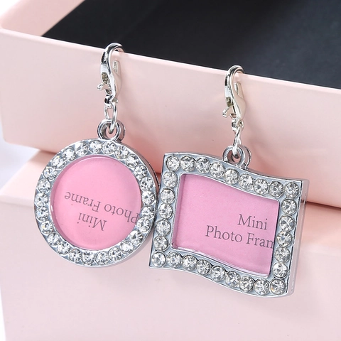 Medaglietta ID per Animali Mini Cornice Foto Lega di Zinco Con Strass Intarsiati Osso Stella Cuore Tondo DIY Medaglietta Gioielli