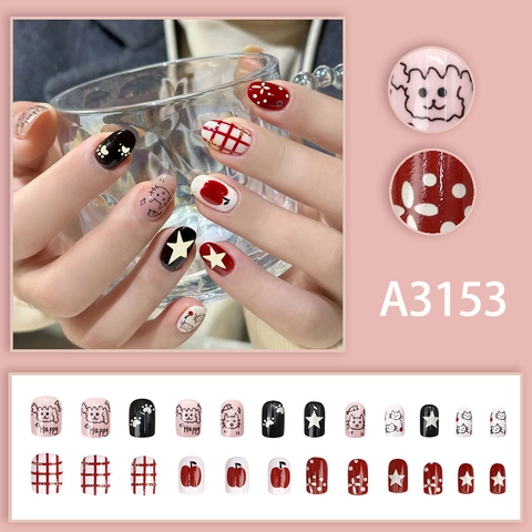 Uñas Postizas A Presión De Resina Brillante Con Diseños De Gatos Y Perros Estilo Coreano Lindo Para Mujeres