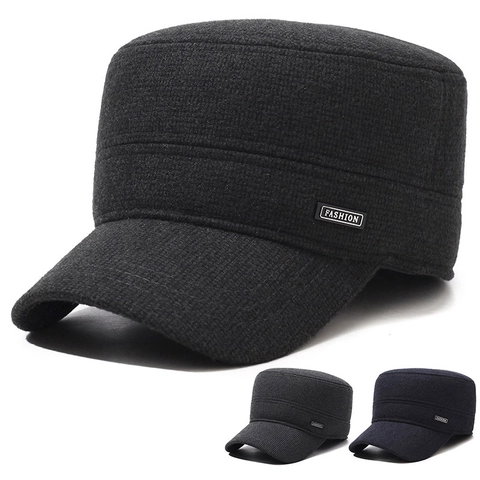 Berretto Militare Invernale Da Uomo Cappello A Tesa Piatta In Lana Con Paraorecchie Fodera Calda Regolabile Antivento