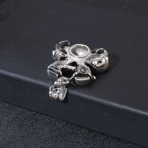 Pendentif Moteur V-Twin Crâne Acier Inoxydable 316L Biker Moto Punk Gothique Charme Bijoux Pour Hommes