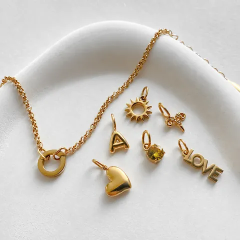 Women's 14K Gold Plated Stainless Steel Charm Bracelet With LOVE Heart Sun Zodiac Yellow Rhinestone Pendants Fashion Jewelry