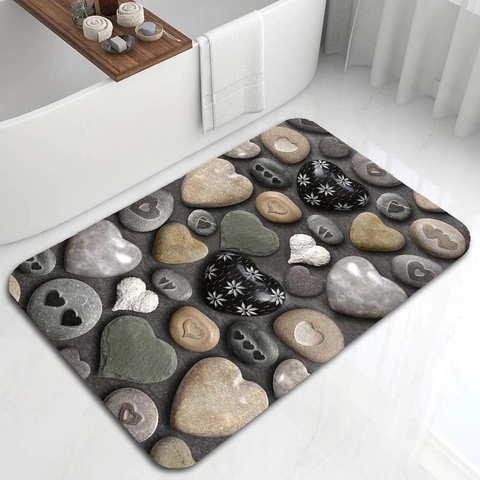 Tappetino Da Bagno 3D Ciottoli Antiscivolo Assorbente Stile Diatomee Asciugatura Rapida Bagno Ingresso Decorativo
