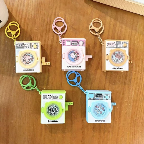 Llavero de Mini Lavadora de Manivela de Dibujos Animados Con Luz y Sonido Juguete Para Aliviar El Estrés Colgante Bolso