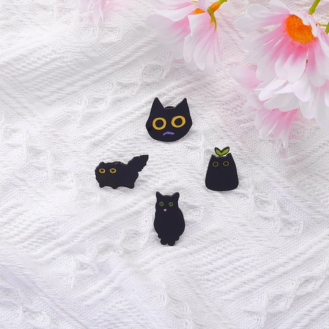 Spille Serie Dark Gatto Nero Animale Carino Stile Giapponese in Lega Smaltata Distintivo per Zaino Abbigliamento Unisex Gioielli