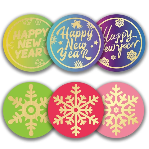 Étiquettes Cadeaux De Flocon De Neige De Noël Rondes Autocollants En Feuille D'or Pour Enveloppe