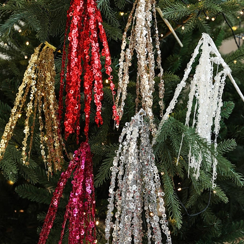 Christmas Sequin Decorative Stem Shimmering Glitter Wheat Spike Shape Pick For Tree Holiday Wedding Party Home Decoration