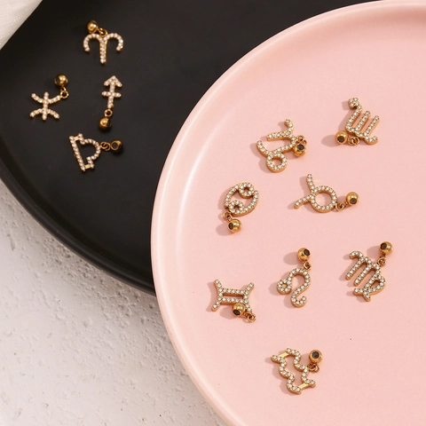 Dijes Signos Del Zodiaco Colgantes Acero Inoxidable Chapado En Oro 18K Circonita Símbolos Constelación Accesorios Joyería DIY