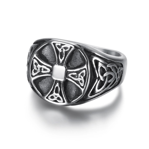 Anello Croce Vichinga Vintage Da Uomo Acciaio Inossidabile 316L Intagliato Nodo Celtico Gioielli Religiosi Retro Punk Regalo