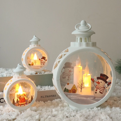 Weihnachts Laterne Rund Vintage LED Elektronische Kerze Licht Desktop Hängendes Ornament Weihnachtsmann Schneemann Deko
