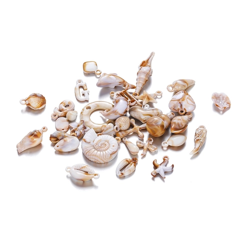 Acrylic Charms Pendants Ocean Series Shell Dolphin Heart Shape Marble Texture For DIY Jewelry Making Necklaces Retro Style