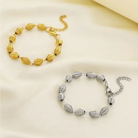 Pulsera De Acero Inoxidable Con Cuentas De Hilo En Espiral Chapado En Oro De 18 Quilates Joyería Ajustable Para Mujer