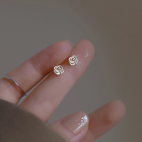 Rose Flower Stud Earrings Hollow Floral Copper Base Gold And Silver Plated Dainty Elegant Jewelry For Women
