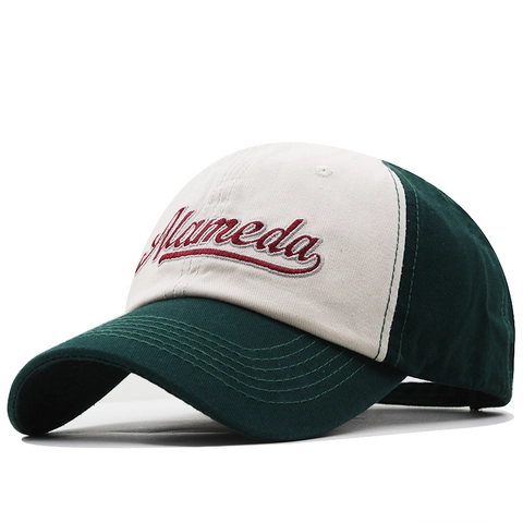 Vintage Baseball Cap Cotton Contrast Color Letter Embroidery Curved Brim Sun Hat Adjustable Retro Casual For Unisex