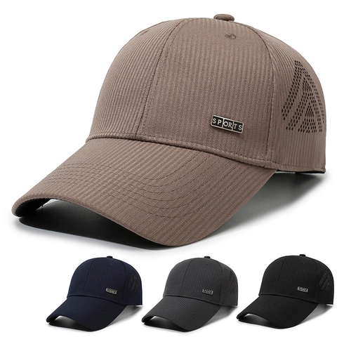 Herren Baseballkappe Polyester Atmungsaktiv Lasergeschnittene Löcher Verstellbar Outdoor Sport Sonnenschutz Metallanhänger
