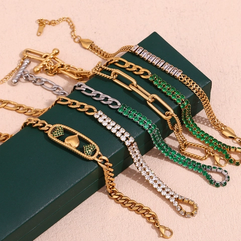 Niche Design Roestvrij Staal 18K Verguld Strass Stiksel Cubaanse Ketting Hart Holle Armband Voor Vrouwen Mode Sieraden