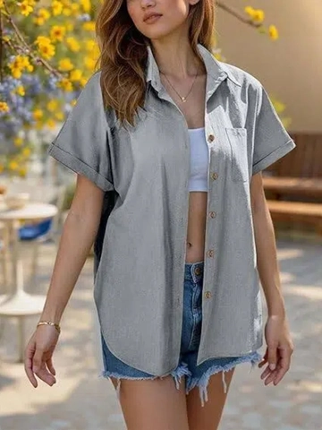 Dames Blouse Met Korte Mouwen Casual Overhemd Met Reverskraag En Borstzak Zomer Effen Top